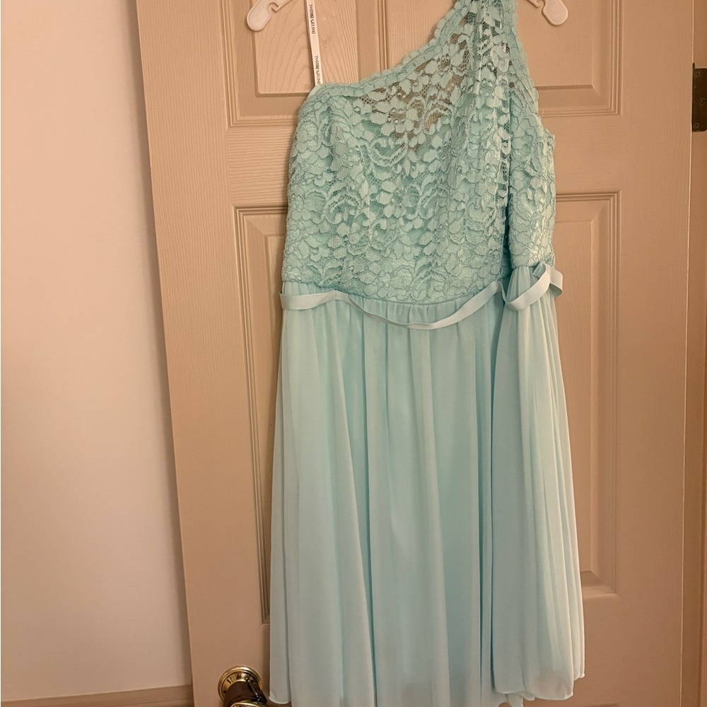 David's Bridal Green One-Shoulder Asymmetrical Dress